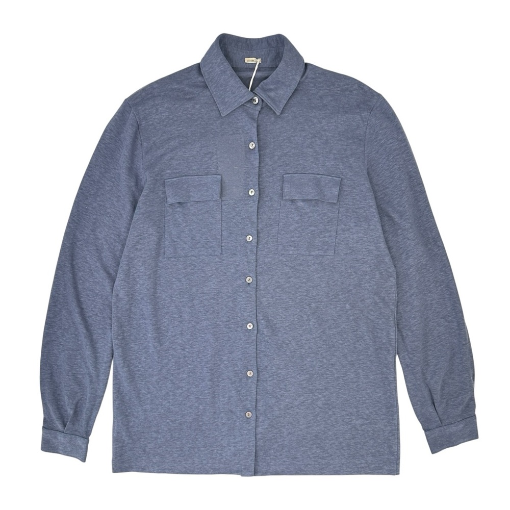 NWT Malo Blue Gray Double Patch Pocket Light Knit Linen Button Up Shirt sz 46